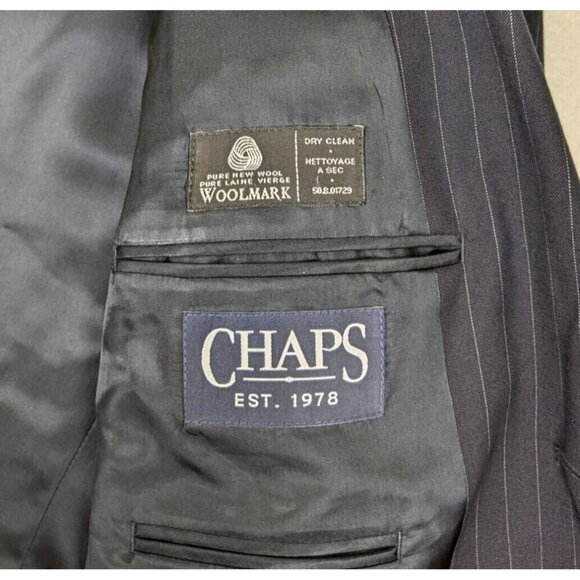 CHAPS - MEN'S BLUE PINSTRIPE WOOL BLAZER SUIT JACKET SPORT COAT - SIZE42R - Picture 6 of 9